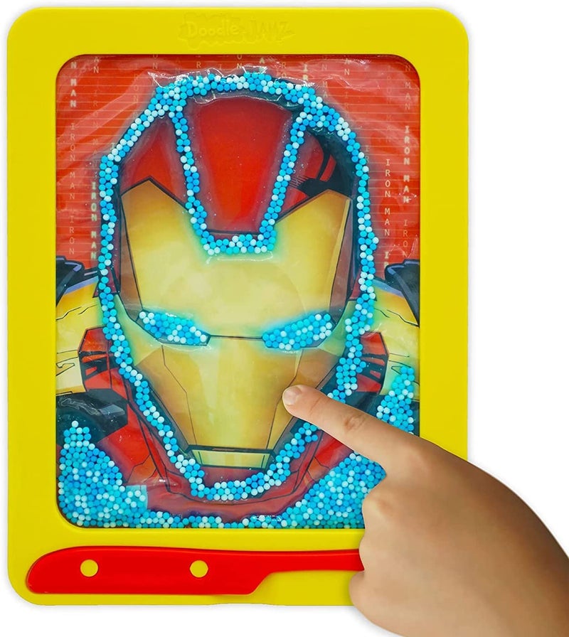 DoodleJamz Marvel JellyPics - Sensory Drawing Pads Filled with Non-Toxic Squishy Beads and Gel - Includes Stylus  Removable 2-Sided Emoji Backer Card (Iron Man  Series 1)